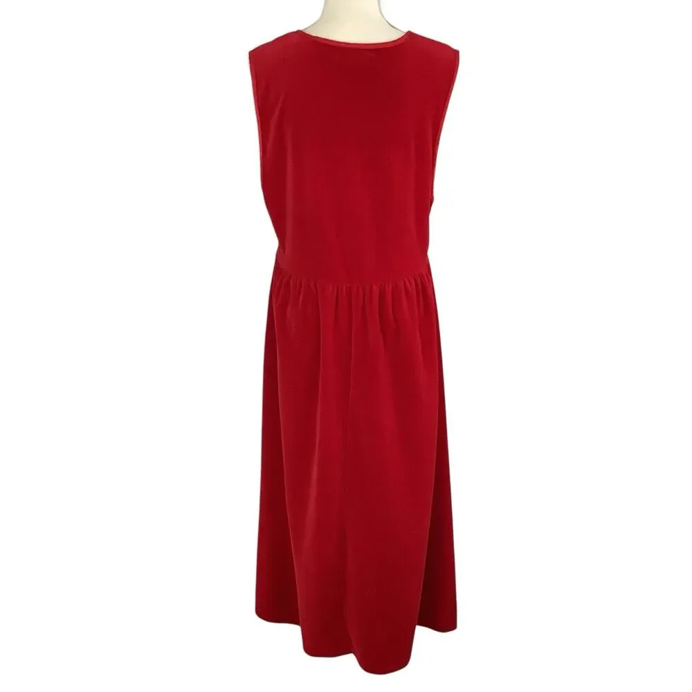 Vintage Red Velvet Midi Maxi Dress L Button Front Pleated A Line Holiday 80s 90s